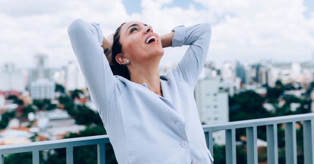 woman relieved and smiling