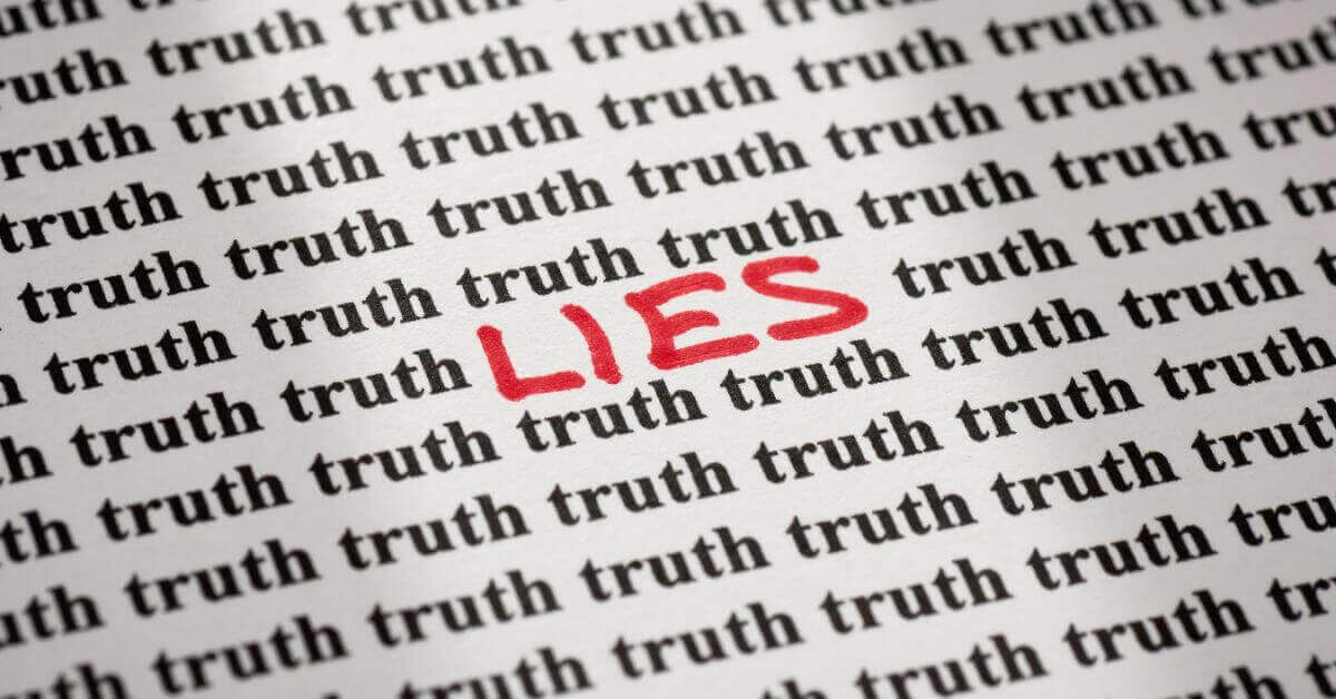 text on a page with the word "truth" all over and one large red-letter "lies"